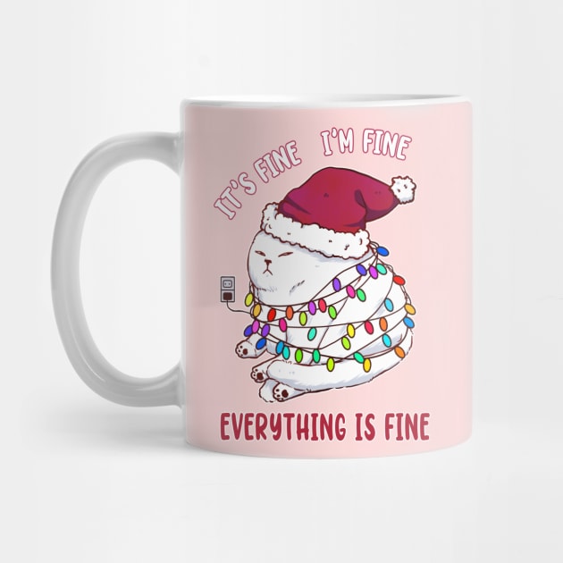 Cat Meme Christmas Lights It's Fine I'm Fine Everything Is Fine Ugly Christmas Funny T-Shirt by xiaoweii